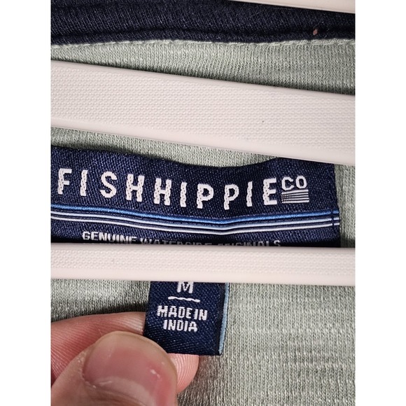 Fish Hippie Quarter Zip Pullover Mens Medium Green Lightweight Knit Sweater - Picture 4 of 8